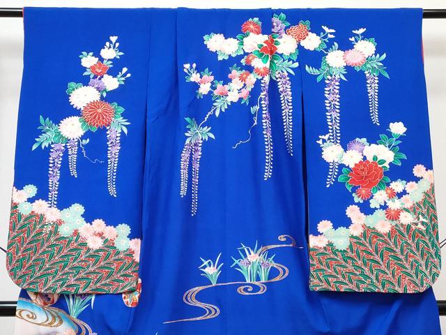 平和屋着物[]七五三 女の子 ７歳 祝着 四つ身 長襦袢(単衣・半衿刺繍)セット 鴛鴦鞠花文 金銀彩 逸品 DABG3281ma