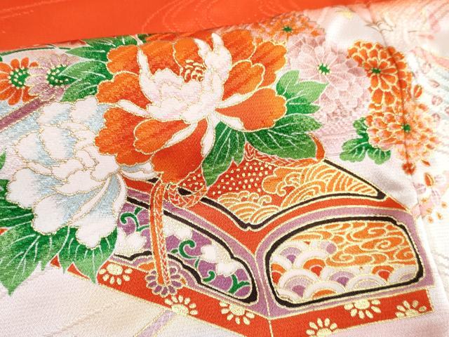 平和屋着物[]七五三 女の子 ３歳 祝着 三つ身 長襦袢(無双仕立て・半衿刺繍)セット 花文箱 暈し染め 金彩 DABG3283ma