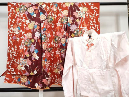 平和屋着物[]七五三 女の子 ３歳 祝着 三つ身 長襦袢(袷・半衿刺繍)セット 草花文 金彩 逸品 DABG3285ma