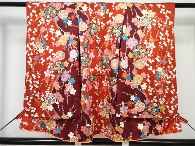平和屋着物[]七五三 女の子 ３歳 祝着 三つ身 長襦袢(袷・半衿刺繍)セット 草花文 金彩 逸品 DABG3285ma