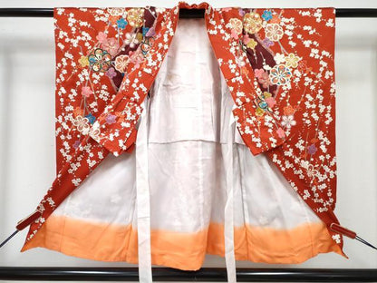 平和屋着物[]七五三 女の子 ３歳 祝着 三つ身 長襦袢(袷・半衿刺繍)セット 草花文 金彩 逸品 DABG3285ma