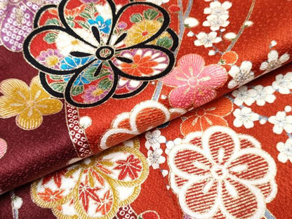 平和屋着物[]七五三 女の子 ３歳 祝着 三つ身 長襦袢(袷・半衿刺繍)セット 草花文 金彩 逸品 DABG3285ma