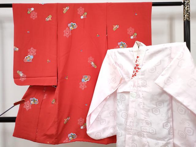 平和屋着物[]七五三 女の子 ３歳 祝着 三つ身 長襦袢(袷・半衿刺繍)セット 型染 梅花文 逸品 DABG3286ma