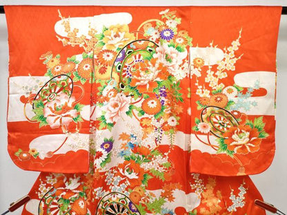 平和屋着物[]七五三 女の子 ３歳 祝着 三つ身 長襦袢(袷)セット 駒刺繍 源氏車花文 金彩 逸品 DABG3288ma