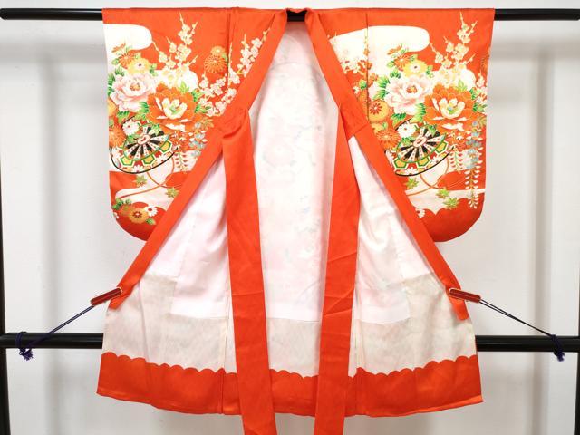 平和屋着物[]七五三 女の子 ３歳 祝着 三つ身 長襦袢(袷)セット 駒刺繍 源氏車花文 金彩 逸品 DABG3288ma