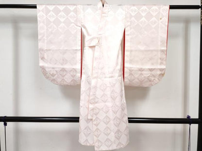 平和屋着物[]七五三 女の子 ３歳 祝着 三つ身 長襦袢(袷)セット 駒刺繍 源氏車花文 金彩 逸品 DABG3288ma