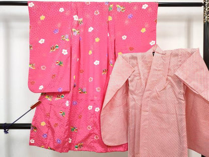 平和屋着物[]七五三 女の子 ３歳 祝着 三つ身 長襦袢(単衣)セット 鴛鴦舞花文 金彩 DABG3289ma