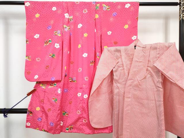 平和屋着物[]七五三 女の子 ３歳 祝着 三つ身 長襦袢(単衣)セット 鴛鴦舞花文 金彩 DABG3289ma