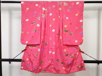 平和屋着物[]七五三 女の子 ３歳 祝着 三つ身 長襦袢(単衣)セット 鴛鴦舞花文 金彩 DABG3289ma