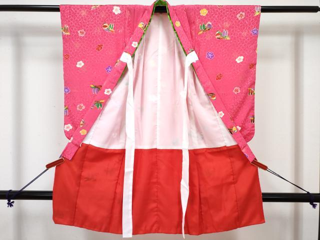平和屋着物[]七五三 女の子 ３歳 祝着 三つ身 長襦袢(単衣)セット 鴛鴦舞花文 金彩 DABG3289ma