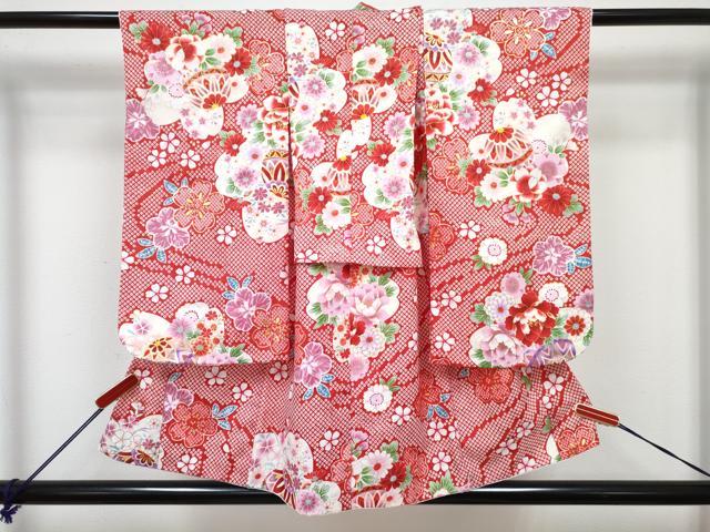 平和屋着物[]七五三 女の子 ３歳 祝着 三つ身 長襦袢(単衣)セット 鞠花文 金彩 DABG3290ma