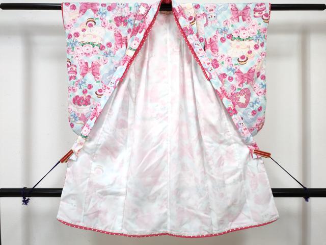 平和屋着物[]七五三 女の子 松田聖子 SEIKOMATSUDA ３歳 祝着 三つ身 被布(ウサ耳フード付き)セット ケーキ うさぎ DABG3292ma