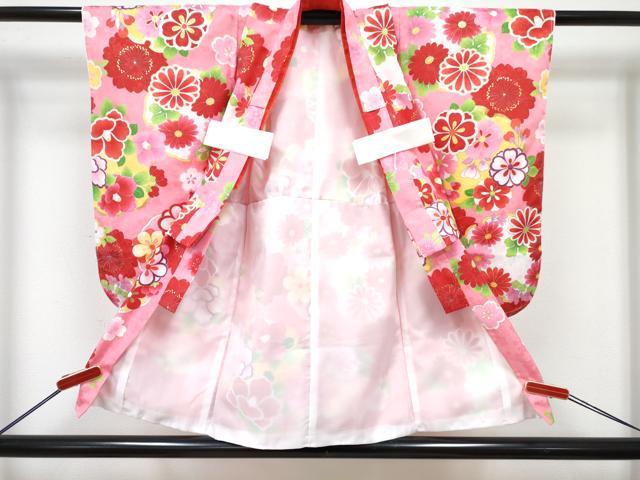 平和屋着物[]七五三　女の子　３歳　祝着　三つ身　長襦袢(単衣)セット　雪輪花文　金彩　未使用　DABG3296ma