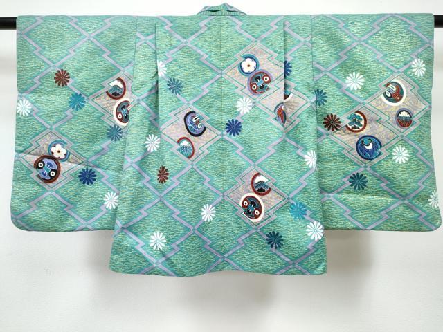 平和屋着物[]七五三　男の子　祝着・羽織セット　白藤色　松皮菱　宝尽くし菊松文　金彩　洗える着物　DABG3297ma