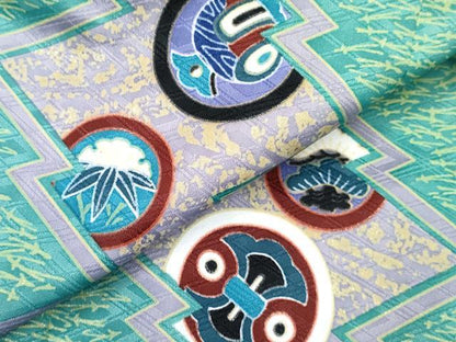 平和屋着物[]七五三　男の子　祝着・羽織セット　白藤色　松皮菱　宝尽くし菊松文　金彩　洗える着物　DABG3297ma