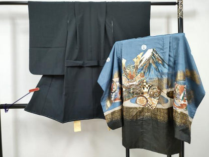 平和屋着物[]七五三　男の子　祝着・羽織セット　龍　兜　色紙重ね笹松文　金彩　DABG3298ma