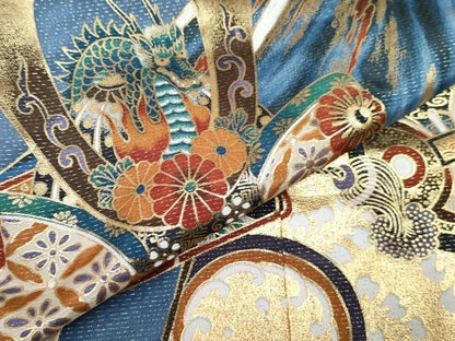 平和屋着物[]七五三　男の子　祝着・羽織セット　龍　兜　色紙重ね笹松文　金彩　DABG3298ma