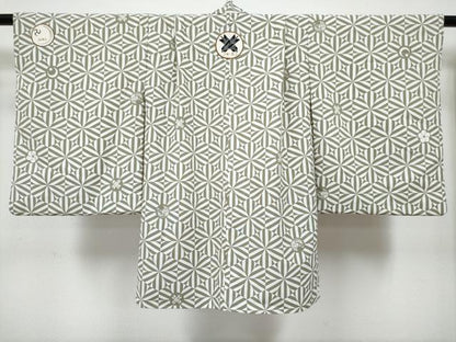 平和屋着物[]七五三　男の子　祝着・羽織セット　刺繍　鷹　鷲　亀甲花文　銀糸　洗える着物　DABG3300ma