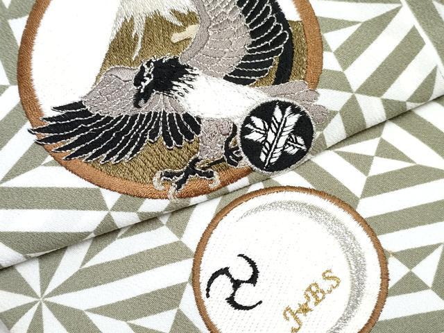 平和屋着物[]七五三　男の子　祝着・羽織セット　刺繍　鷹　鷲　亀甲花文　銀糸　洗える着物　DABG3300ma