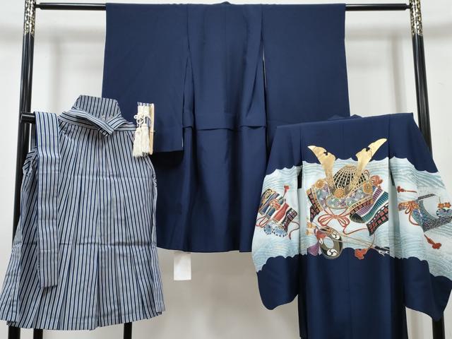 平和屋着物[]七五三　男の子　祝着・羽織・行灯袴・小物セット　兜　矢羽花文　暈し染め　金彩　DABG3302ma