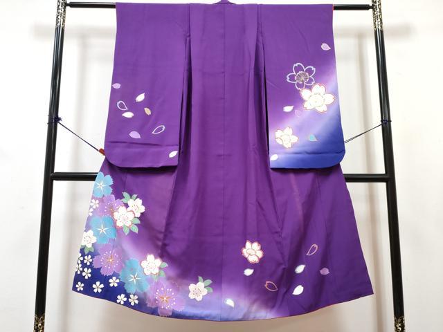 平和屋着物[]七五三　女の子　７歳　祝着　四つ身　長襦袢(無双仕立て)・袋帯セット　駒刺繍　舞花文　暈し染め　金彩　逸品　DABG3307ma