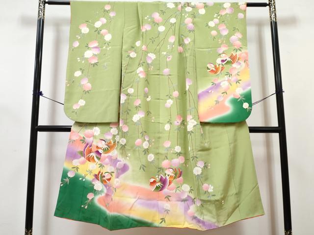 平和屋着物[]七五三　女の子　７歳　祝着　四つ身　長襦袢(袷・半衿刺繍)・袋帯セット　鴛鴦花文　暈し染め　金彩　逸品　DABG3310ma
