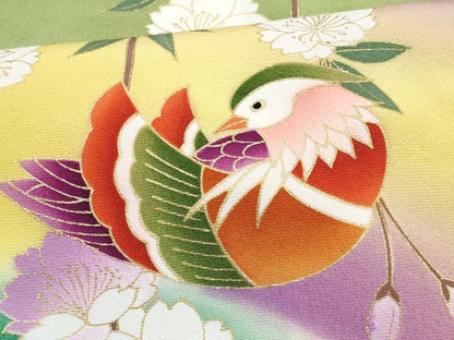 平和屋着物[]七五三　女の子　７歳　祝着　四つ身　長襦袢(袷・半衿刺繍)・袋帯セット　鴛鴦花文　暈し染め　金彩　逸品　DABG3310ma
