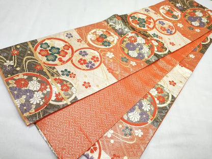 平和屋着物[]七五三　女の子　７歳　祝着　四つ身　長襦袢(袷・半衿刺繍)・袋帯セット　鴛鴦花文　暈し染め　金彩　逸品　DABG3310ma