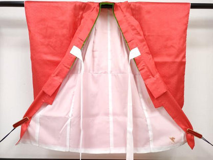 平和屋着物[]七五三　女の子　３歳　祝着　三つ身　長襦袢(単衣)・被布セット　赤色　舞花文　暈し染め　逸品　DABG3311ma