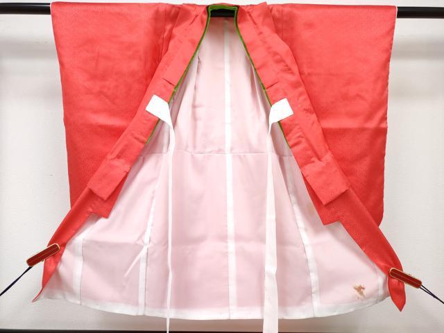平和屋着物[]七五三　女の子　３歳　祝着　三つ身　長襦袢(単衣)・被布セット　赤色　舞花文　暈し染め　逸品　DABG3311ma