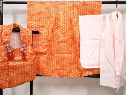 平和屋着物[]七五三　女の子　３歳　祝着　三つ身　長襦袢(無双仕立て)・被布セット　麻の葉文様　DABG3313ma