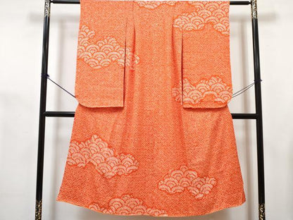 平和屋着物∵女の子　十三参り　子供　祝着・長襦袢(無双仕立て・半衿刺繍)セット　総絞り　雲取り青海波　逸品　DABG3317ma