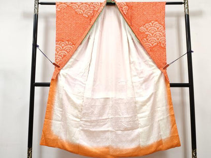 平和屋着物∵女の子　十三参り　子供　祝着・長襦袢(無双仕立て・半衿刺繍)セット　総絞り　雲取り青海波　逸品　DABG3317ma