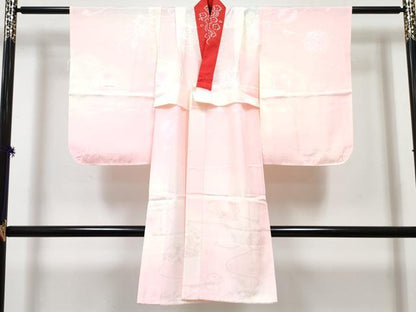平和屋着物[]七五三　女の子　３歳　祝着　三つ身　長襦袢(無双仕立て・半衿刺繍)セット　芝花文　金彩　逸品　DABG3318ma