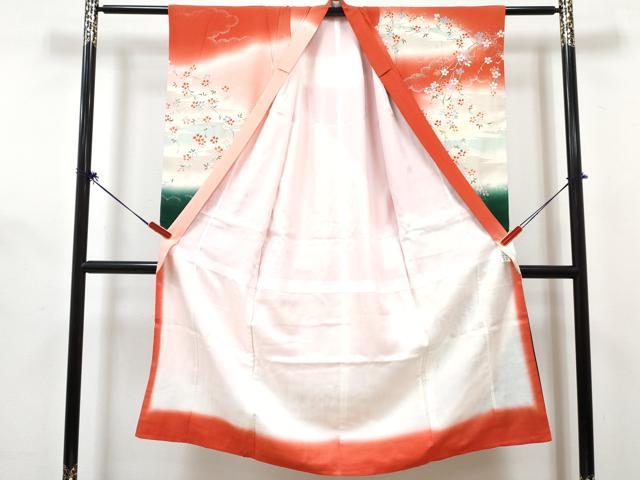 平和屋着物[]七五三　女の子　７歳　祝着　四つ身　長襦袢(単衣)セット　駒刺繍　御所車花鳥文　暈し染め　金銀彩　逸品　DABG3319ma