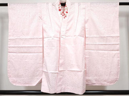 平和屋着物[]七五三　女の子　７歳　祝着　四つ身　長襦袢(単衣)セット　駒刺繍　御所車花鳥文　暈し染め　金銀彩　逸品　DABG3319ma