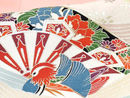 平和屋着物[]七五三　女の子　７歳　祝着　四つ身　長襦袢(単衣)セット　駒刺繍　御所車花鳥文　暈し染め　金銀彩　逸品　DABG3319ma