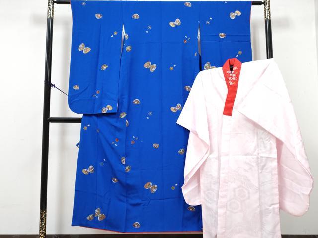 平和屋着物∵女の子　十三参り　子供　祝着・長襦袢(袷・半衿刺繍)セット　貝合わせ花文　金彩　逸品　DABG3320ma