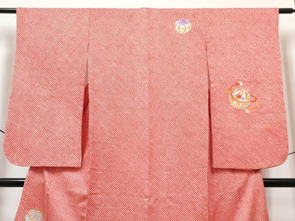 平和屋着物[]七五三　女の子　７歳　祝着　四つ身　長襦袢(無双仕立て・半衿刺繍)セット　刺繍　総絞り　鞠花文　金糸　逸品　DABG3322ma