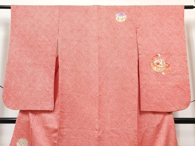 平和屋着物[]七五三　女の子　７歳　祝着　四つ身　長襦袢(無双仕立て・半衿刺繍)セット　刺繍　総絞り　鞠花文　金糸　逸品　DABG3322ma