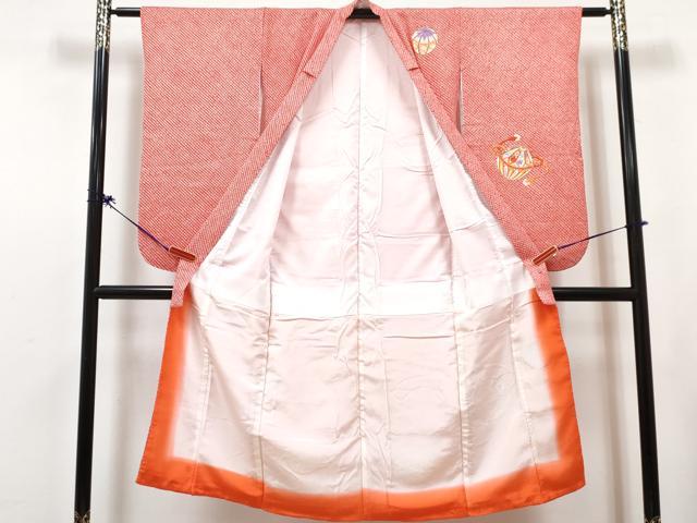 平和屋着物[]七五三　女の子　７歳　祝着　四つ身　長襦袢(無双仕立て・半衿刺繍)セット　刺繍　総絞り　鞠花文　金糸　逸品　DABG3322ma
