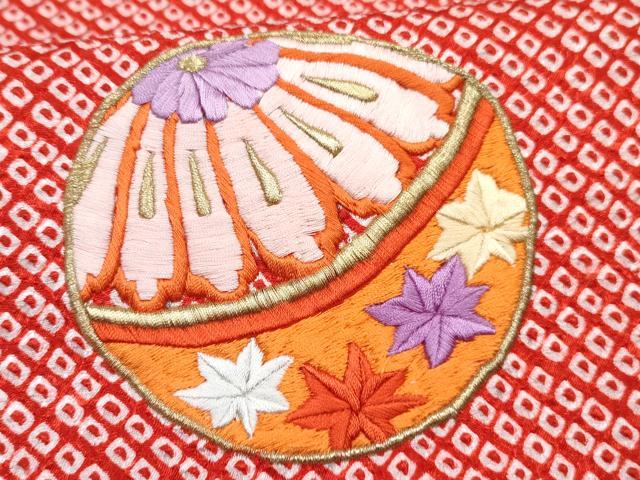 平和屋着物[]七五三　女の子　７歳　祝着　四つ身　長襦袢(無双仕立て・半衿刺繍)セット　刺繍　総絞り　鞠花文　金糸　逸品　DABG3322ma