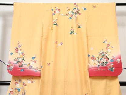 平和屋着物[]七五三　女の子　７歳　祝着　四つ身　襦袢(単衣・半衿刺繍)セット　花車文　暈し染め　金銀彩　逸品　DABG3323ma