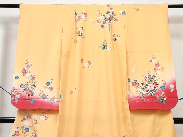 平和屋着物[]七五三　女の子　７歳　祝着　四つ身　襦袢(単衣・半衿刺繍)セット　花車文　暈し染め　金銀彩　逸品　DABG3323ma