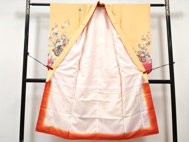 平和屋着物[]七五三　女の子　７歳　祝着　四つ身　襦袢(単衣・半衿刺繍)セット　花車文　暈し染め　金銀彩　逸品　DABG3323ma