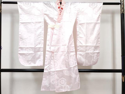 平和屋着物[]七五三　女の子　７歳　祝着　四つ身　襦袢(単衣・半衿刺繍)セット　花車文　暈し染め　金銀彩　逸品　DABG3323ma