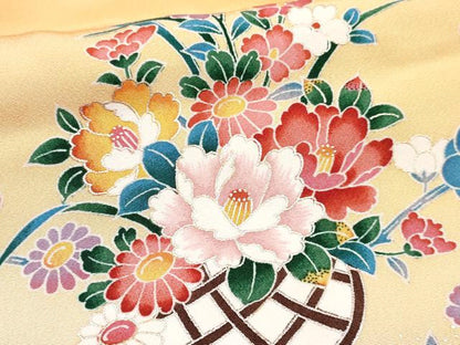 平和屋着物[]七五三　女の子　７歳　祝着　四つ身　襦袢(単衣・半衿刺繍)セット　花車文　暈し染め　金銀彩　逸品　DABG3323ma
