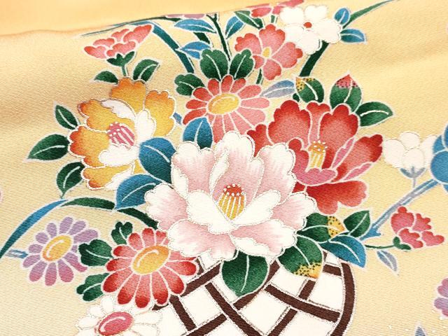 平和屋着物[]七五三　女の子　７歳　祝着　四つ身　襦袢(単衣・半衿刺繍)セット　花車文　暈し染め　金銀彩　逸品　DABG3323ma