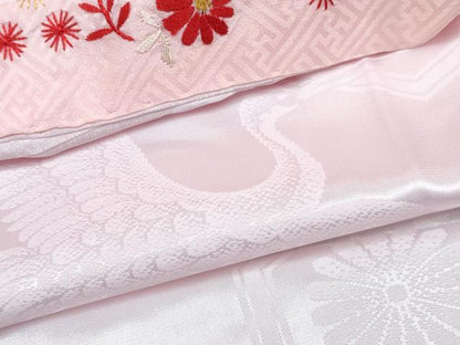 平和屋着物[]七五三　女の子　７歳　祝着　四つ身　襦袢(単衣・半衿刺繍)セット　花車文　暈し染め　金銀彩　逸品　DABG3323ma
