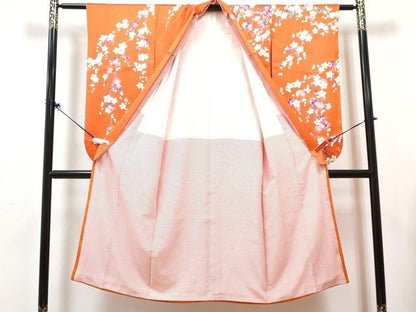 平和屋着物[]七五三　女の子　７歳　祝着　四つ身　襦袢(無双仕立て・半衿刺繍)セット　童子　枝梅　暈し染め　金彩　逸品　DABG3324ma